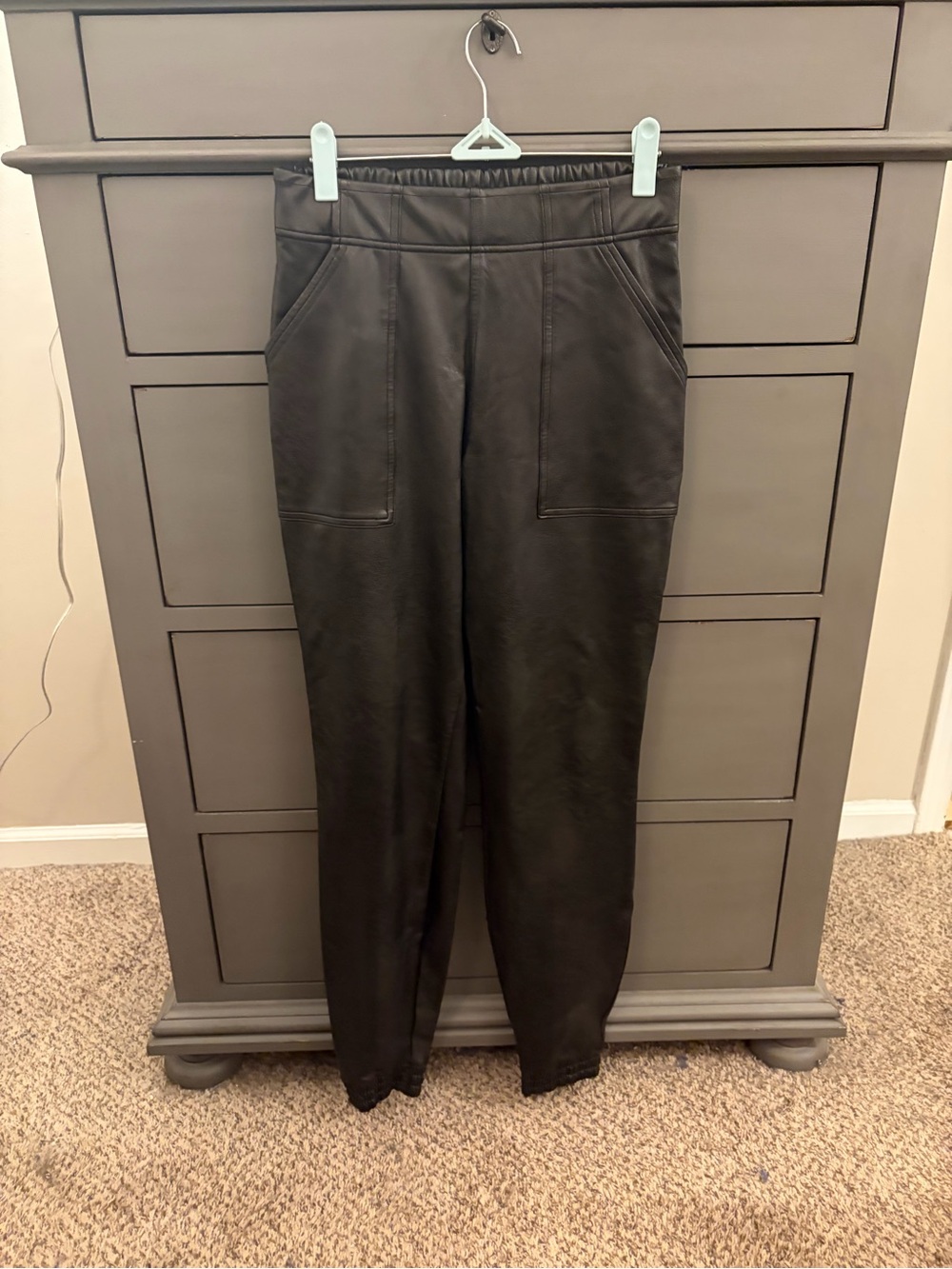Spanx brown faux leather joggers, size small